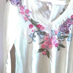 Sundance "Peace" Embroidered Long Sleeve Tee, XS